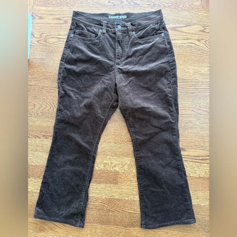LANDS END Bootcut Corduroy Pants Fall Dark Brown Earthy Goblincore Stretch 8